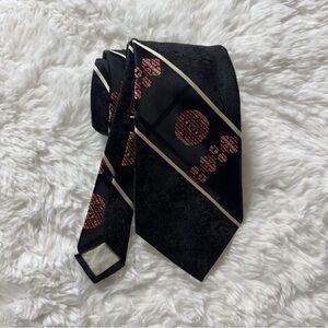 Dior Black and Red Striped Tie with Floral Design